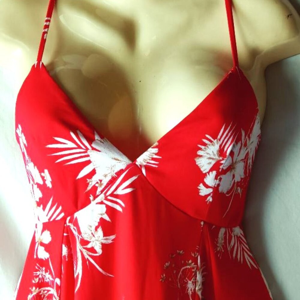 Women's Red Tropical Print Dress Sundress Size XS